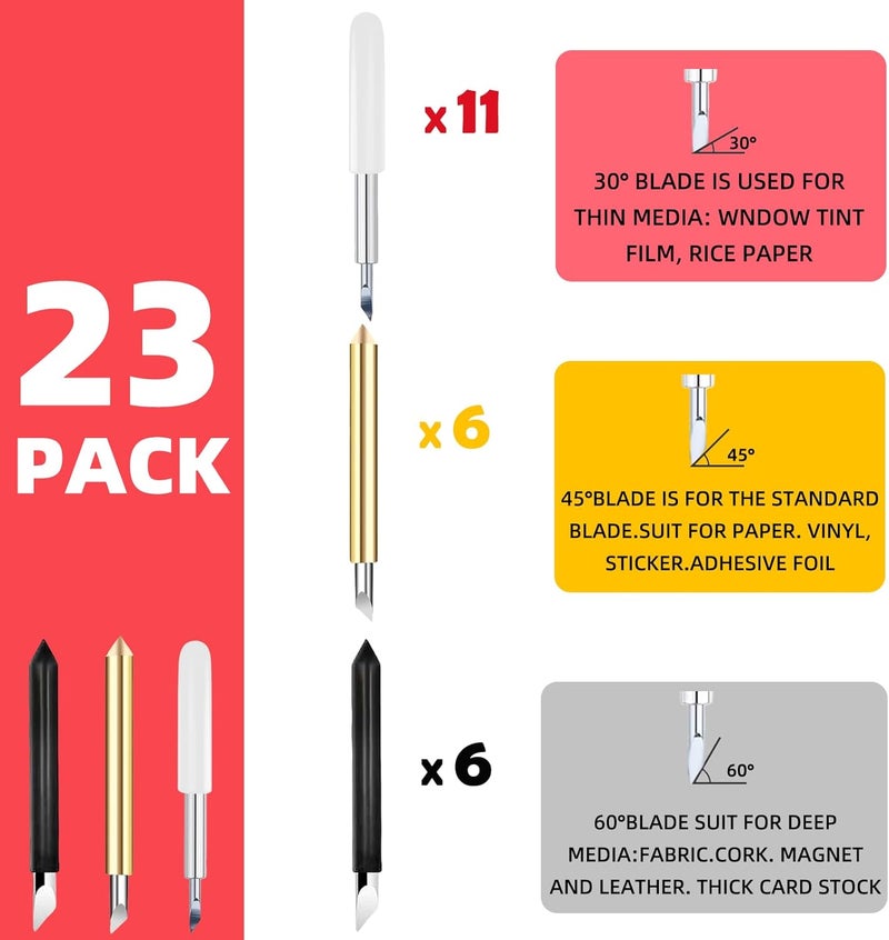 UTNVBTR 23 Pcs Replacement Blades Compatible with Maker 3/4/Maker/Explore 3/4/Explore Air 2/Air/One/Venture-Includ 11PCS 30°Standard Blades 6 PCS 45°Fine-Point Blades and 6PCS 60°Deep Cutting Blades - Image 2